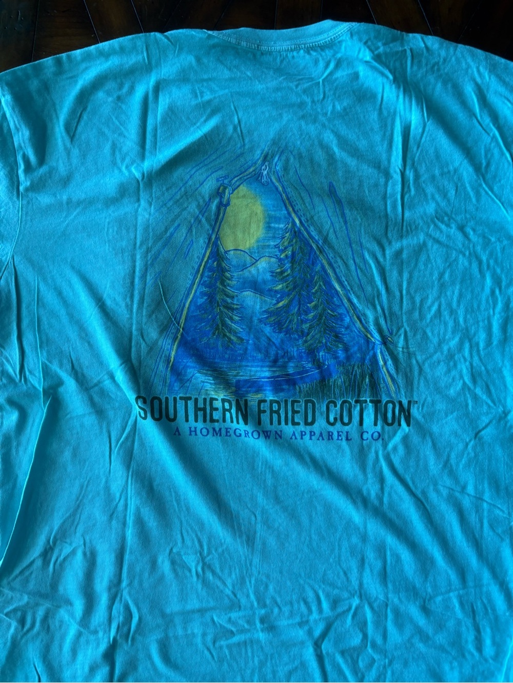 Southern Fried Cotton Men's Bright Turquoise Tent Graphic Tee